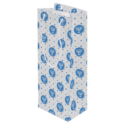 Hanukkah Menorah over Polka Dots Wijn Cadeautas (Achterkant Gekanteld)