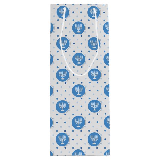 Hanukkah Menorah over Polka Dots Wijn Cadeautas (Achterkant)