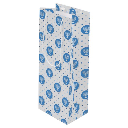 Hanukkah Menorah over Polka Dots Wijn Cadeautas (Voorkant Gekanteld)