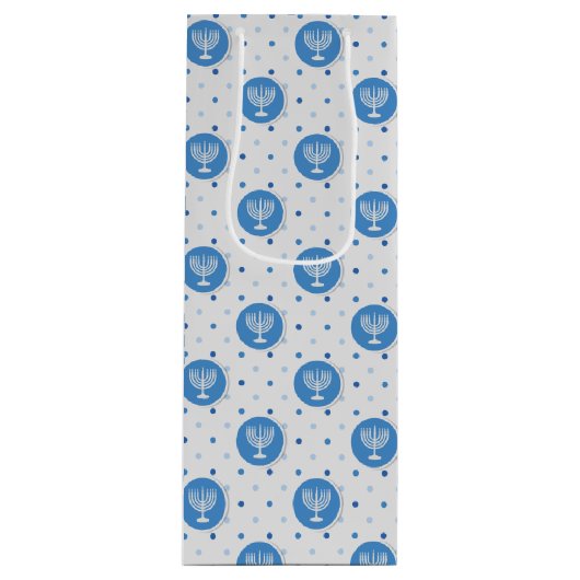 Hanukkah Menorah over Polka Dots Wijn Cadeautas (Voorkant)