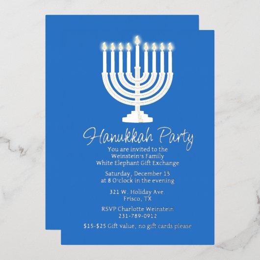 Hanukkah Menorah Party Folie Uitnodiging (Voorkant / Achterkant)