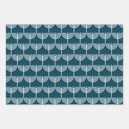 Hanukkah Menorah Pattern in het Blauwgroen en wit Inpakpapier Vel (Voorkant 3)