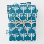 Hanukkah Menorah Pattern in het Blauwgroen en wit Inpakpapier Vel (In situ)