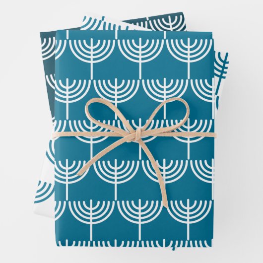 Hanukkah Menorah Pattern in het Blauwgroen en wit Inpakpapier Vel (In situ)