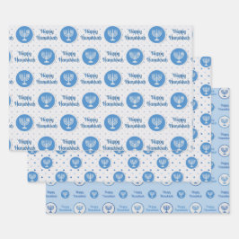 Hanukkah Menorah Polka Dots Blue en Grey Inpakpapier Vel