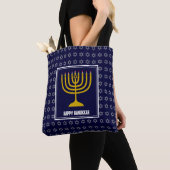 HANUKKAH Menorah Star David Personalized Navy Blue Tote Bag (Dichtbij)