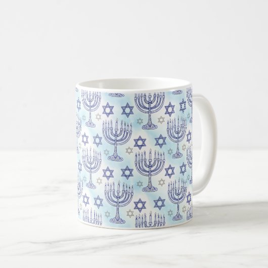 Hanukkah Menorah Star of David Doodle Art Style Koffiemok (Voorkant rechts)