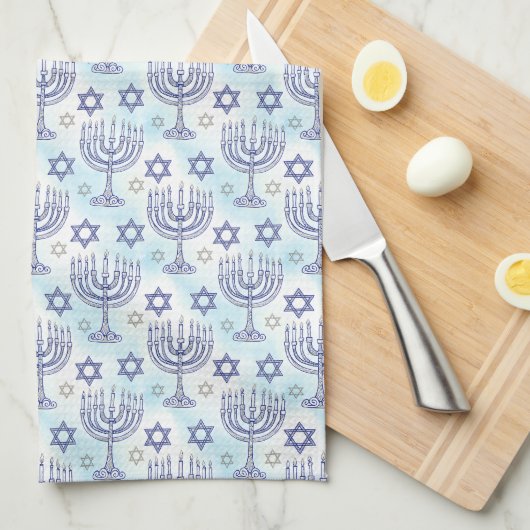 Hanukkah Menorah Star of David Doodle Art Style Theedoek (Quarter Fold)