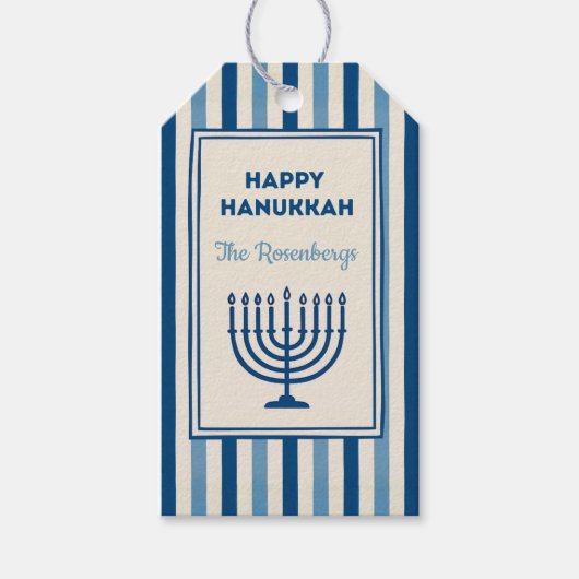 Hanukkah Menorah Strepen Trendy Aangepast Cadeaulabel (Voorkant)
