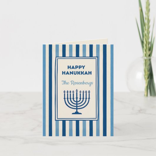 Hanukkah Menorah Stripes Trendy Custom  Feestdagen Kaart (Voorkant)