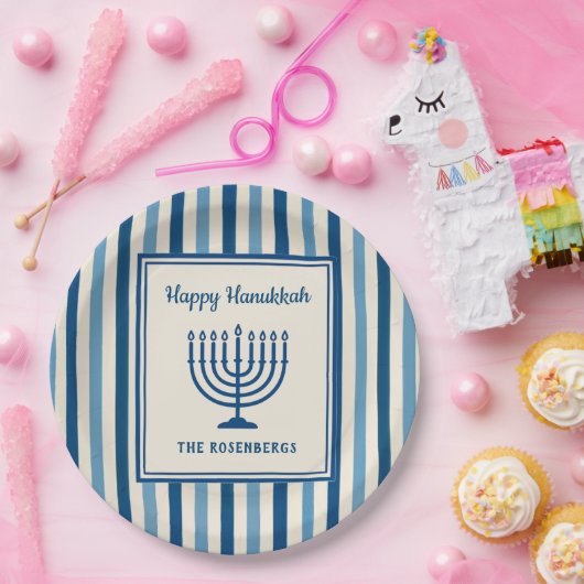 Hanukkah Menorah Stripes Trendy Custom  Papieren Bordje (Feest)
