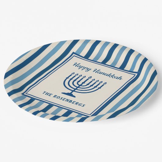 Hanukkah Menorah Stripes Trendy Custom  Papieren Bordje (Gekanteld)