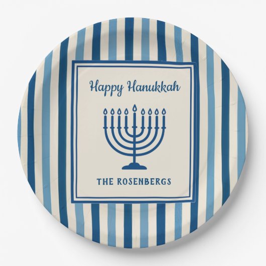 Hanukkah Menorah Stripes Trendy Custom  Papieren Bordje (Voorkant)