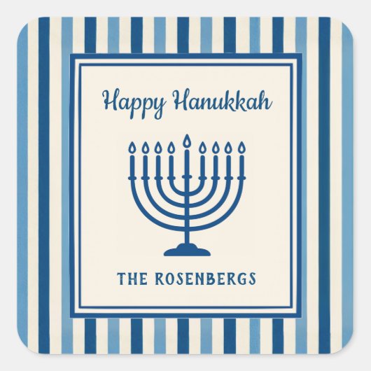 Hanukkah Menorah Stripes Trendy Custom Vierkante Sticker (Voorkant)