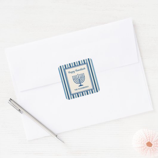 Hanukkah Menorah Stripes Trendy Custom  Vierkante Sticker (Envelop)
