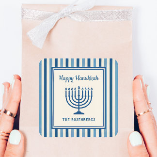 Hanukkah Menorah Stripes Trendy Custom  Vierkante Sticker