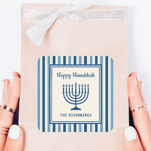 Hanukkah Menorah Stripes Trendy Custom  Vierkante Sticker