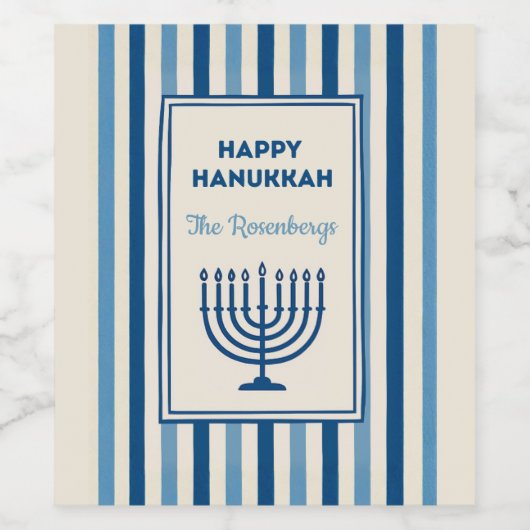 Hanukkah Menorah Stripes Trendy Custom Wijn Etiket (Enkel label)