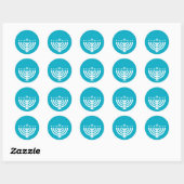 Hanukkah Menorah Teal & Witte Envelopezegel Ronde Sticker (Vel)