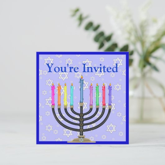 Hanukkah Menorah Uitnodiging (Staand voorkant)