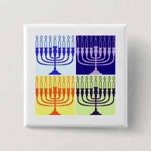 Hanukkah Menorah Vierkante Button 5,1 Cm