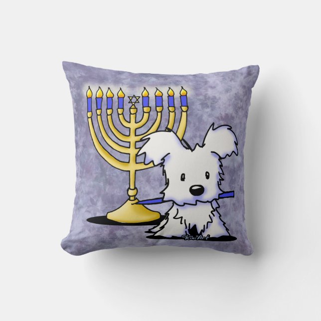 Hanukkah Menorah Westie Kussen (Voorkant)
