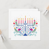 Hanukkah Menorah with Candles and Traditional Item Kaart (Voorkant / Achterkant in situ)