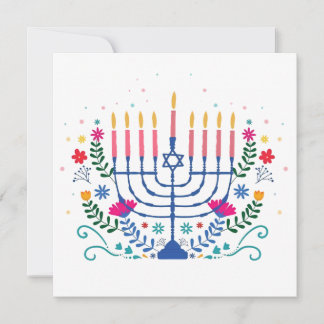 Hanukkah Menorah with Candles and Traditional Item Kaart