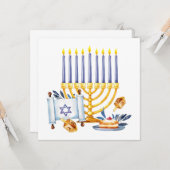 Hanukkah Menorah with Candles and Traditional Item Kaart (Voorkant / Achterkant in situ)