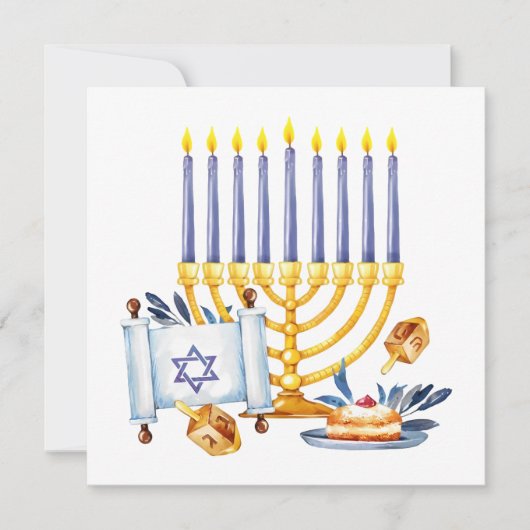 Hanukkah Menorah with Candles and Traditional Item Kaart (Voorkant)