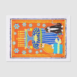 Hanukkah met 2 katten, Menorah, Dreidle, Holiday C Tissuepapier