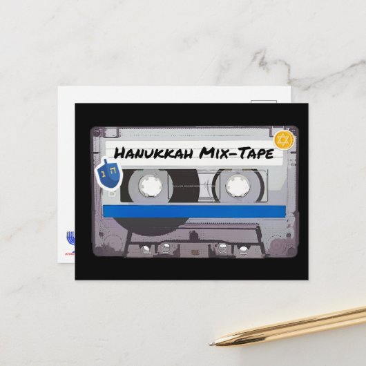 Hanukkah Mix-Tape Briefkaart (Voorkant / Achterkant in situ)