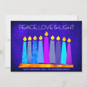 Hanukkah Modern Boho Candles Peace Love Light Blue Feestdagenkaart (Voorkant)