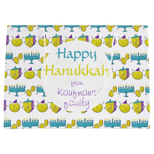 Hanukkah modern grappig voeg jouw naam toe groot cadeauzakje (Voorkant)