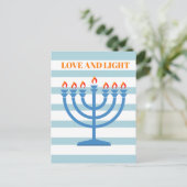 Hanukkah Modern Menorah Blauw Wenskaart Briefkaart (Staand voorkant)