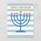 Hanukkah Modern Menorah Blauw Wenskaart Briefkaart (Voorkant)
