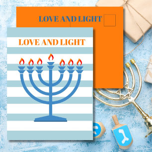Hanukkah Modern Menorah Blauw Wenskaart Briefkaart