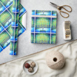Hanukkah Modern Trendy Blue Green Menorah Pattern Cadeaupapier<br><div class="desc">Een close-upfoto illustratie van heldere, kleurrijke, blauwe en groene artsy menorahs helpt je om in stijl op de feestdag van de Hanukkah te surfen. Voel de warmte en de vreugde van het vakantieseizoen als je dit heldere, kleurrijke Hanukkah-verpakkingspapier gebruikt. Matchingkaarten, briefing, stickers, kussens, huishoudelijke artikelen, tassen en andere producten zijn...</div>
