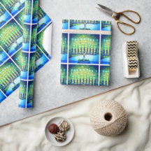 Hanukkah Modern Trendy Blue Green Menorah Pattern