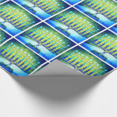 Hanukkah Modern Trendy Blue Green Menorah Pattern Cadeaupapier (Hoek)