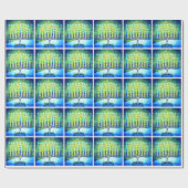 Hanukkah Modern Trendy Blue Green Menorah Pattern Cadeaupapier (Vlak)