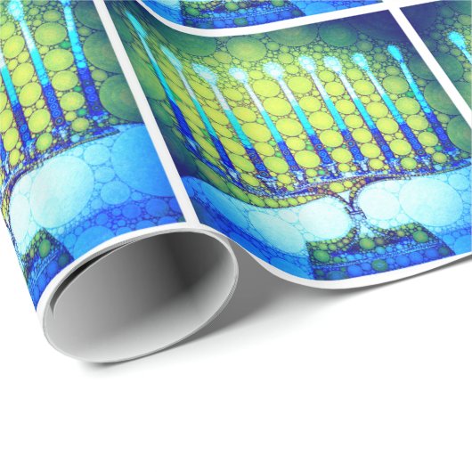 Hanukkah Modern Trendy Blue Green Menorah Pattern Cadeaupapier (Rol Hoek)