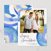 Hanukkah | Moderne Abstracte Blauwe Watercolor Fot Feestdagenkaart (Voorkant / Achterkant)