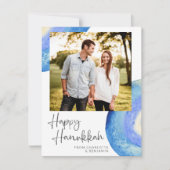 Hanukkah | Moderne Abstracte Blauwe Waterverf Foto Feestdagenkaart (Voorkant)