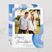 Hanukkah | Moderne Abstracte Blauwe Waterverf Foto Feestdagenkaart (Voorkant / Achterkant)