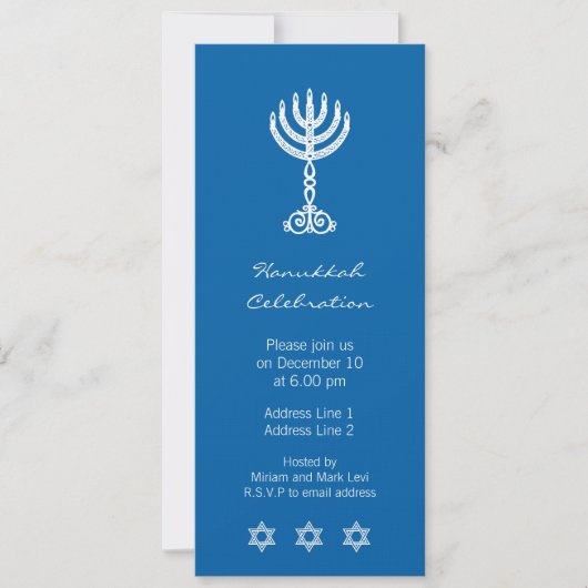 Hanukkah Motif blue Long Invitation Kaart (Voorkant)