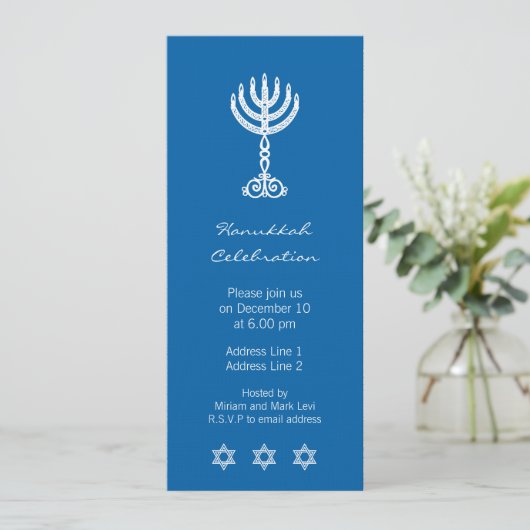 Hanukkah Motif blue Long Invitation Kaart (Staand voorkant)