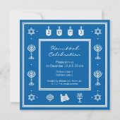 Hanukkah Motif blue Square Invitation Kaart (Voorkant)