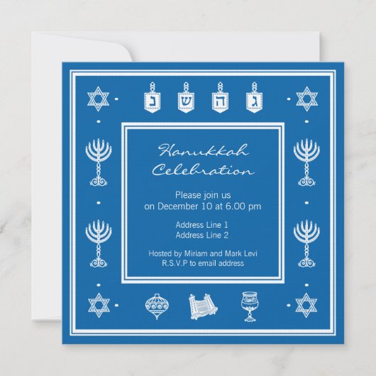 Hanukkah Motif blue Square Invitation Kaart (Voorkant)