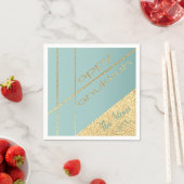 Hanukkah Napkin personalize Elegant too Turq, Gold Servet (Insitu)